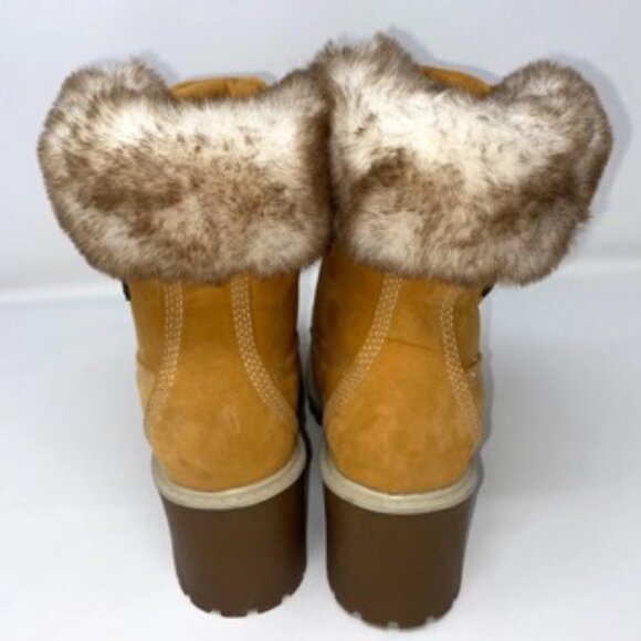 Lugz women's Clove Block Heeled Ankle Bootie Faux Fur Fashion Boot Golden S - Picture 3 of 6